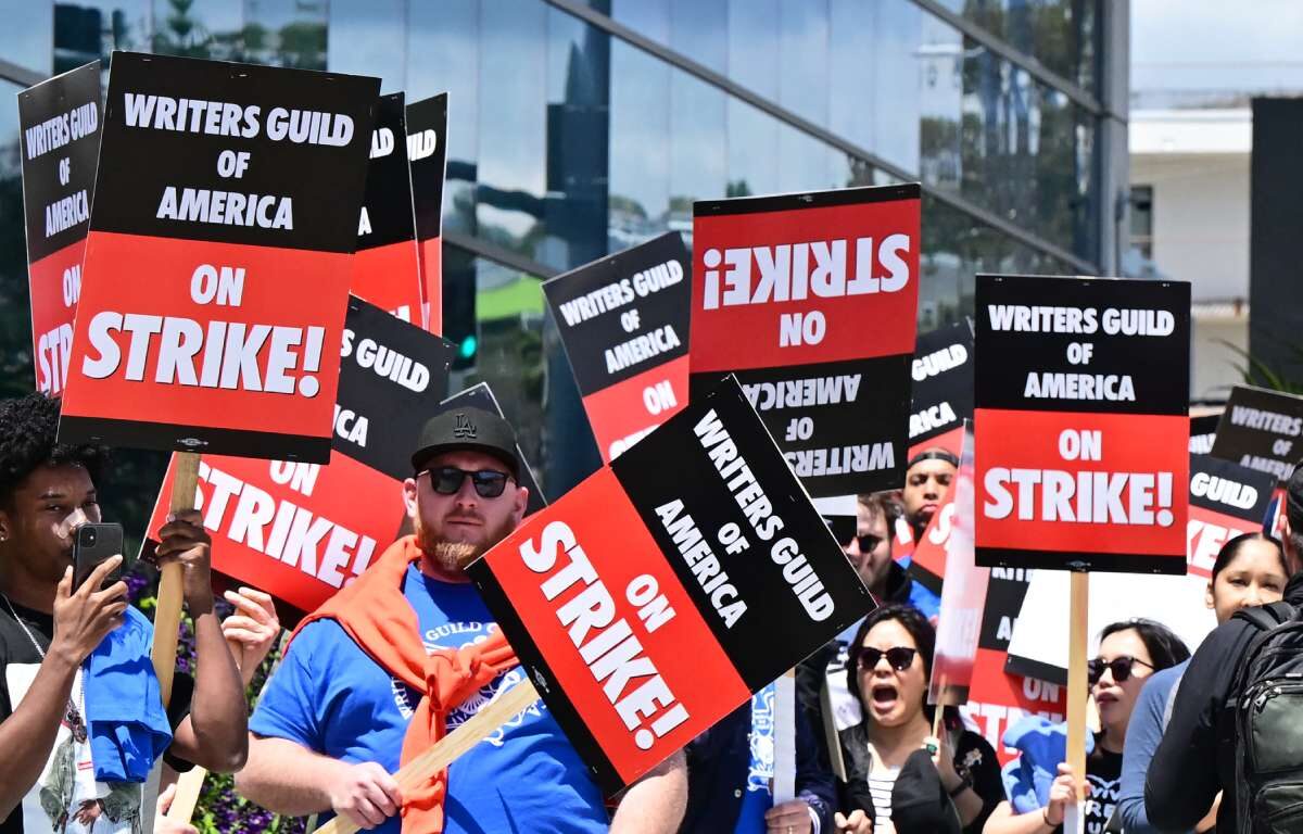 Demonstrators picket in front of Netflix during a screenwriter's strike in Hollywood, California, on May 2, 2023. More than 11,000 Hollywood television and movie writers went on their first strike in 15 years Tuesday, after talks with studios and streamers over pay and working conditions failed to clinch a deal. The strike means late-night shows are expected to grind to a halt immediately, while television series and movies scheduled for release later this year and beyond could face major delays.
Frederic J. BROWN / AFP